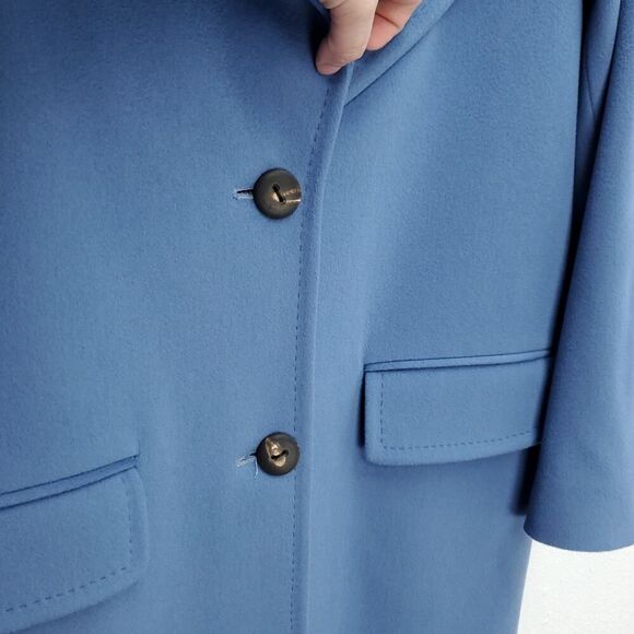 FLEURETTE  100% Wool Oversized Corn Flower Blue Notch Collar Longline Peacoat - Picture 6 of 16